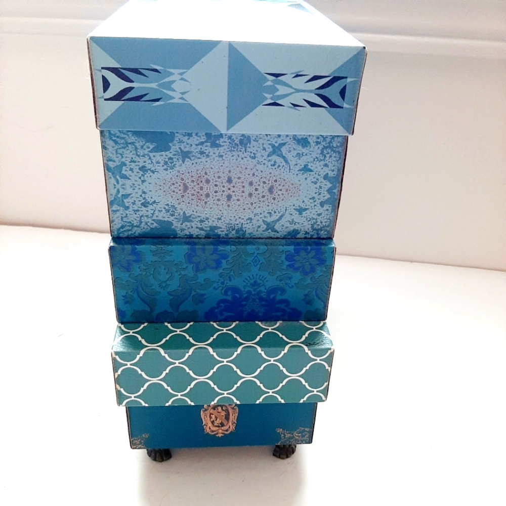 Blue Patterned Jewelry Organizer Box Stack - Multi-Drawer - Picture 2 of 5